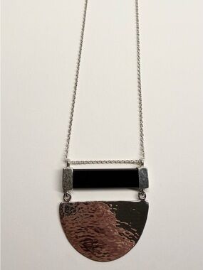 Silpada Black Agate Pendant Necklace Sterling Silver Long 30” Statement